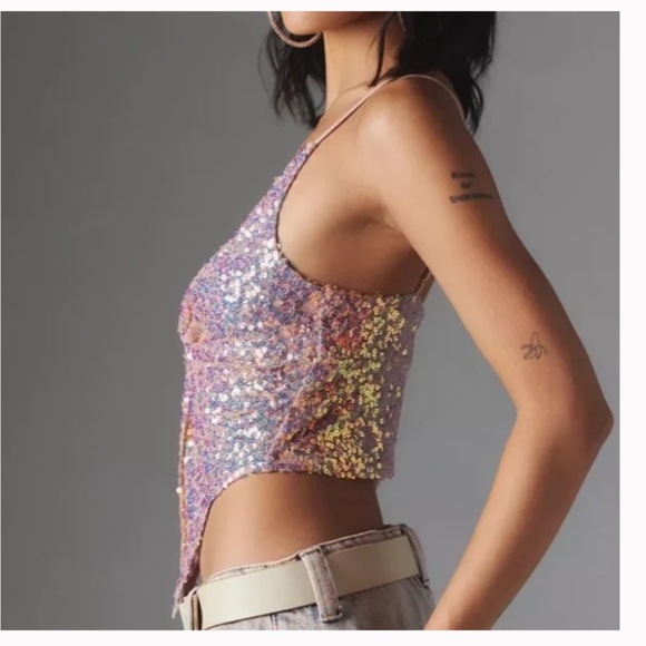 NWT Urban Outfitters Silence + Noise Small Pink Sparkle Sequin Tank Top - Picture 2 of 8